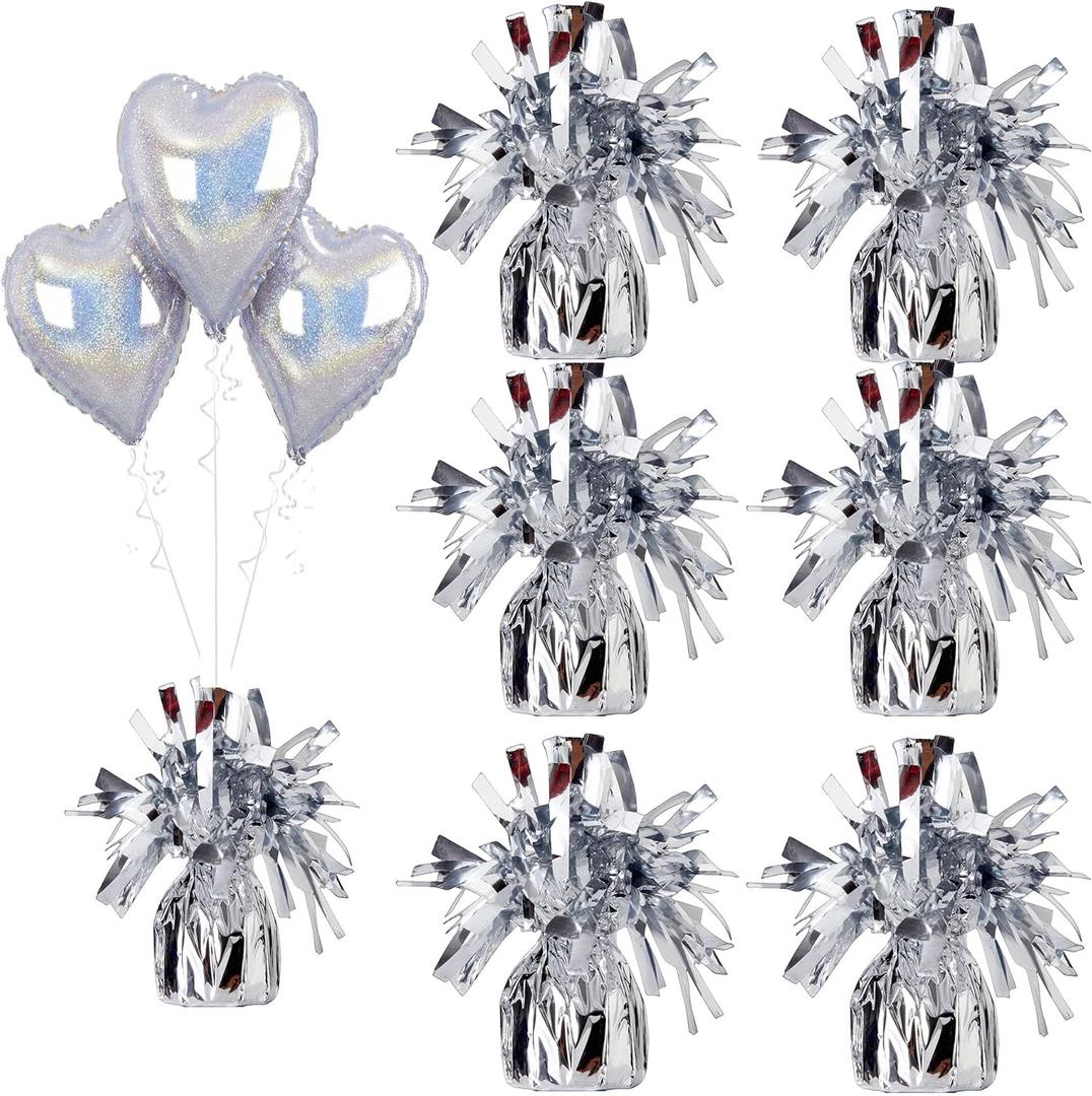 Aluminum Foil Balloon Weights for Parties (6 pcs) - 0.31lb (140g) Each - Premium Balloon Anchors for Birthday, Wedding, Dinner, Indoor & Outdoor Decorations(Silver 6pcs)