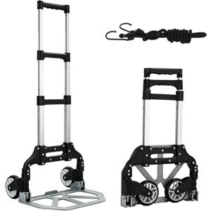 Folding Hand Truck, Aluminum Foldable Dolly Cart with Silence Wheels Heavy Duty Hand Cart 180lbs Load Capacity Utility Cart for Home Office Travel Shopping
