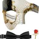 IncreDecor Masquerade Mask for Men Phantom of The Opera Half Face Mask with Bowtie, Venetian Masks for Halloween Party