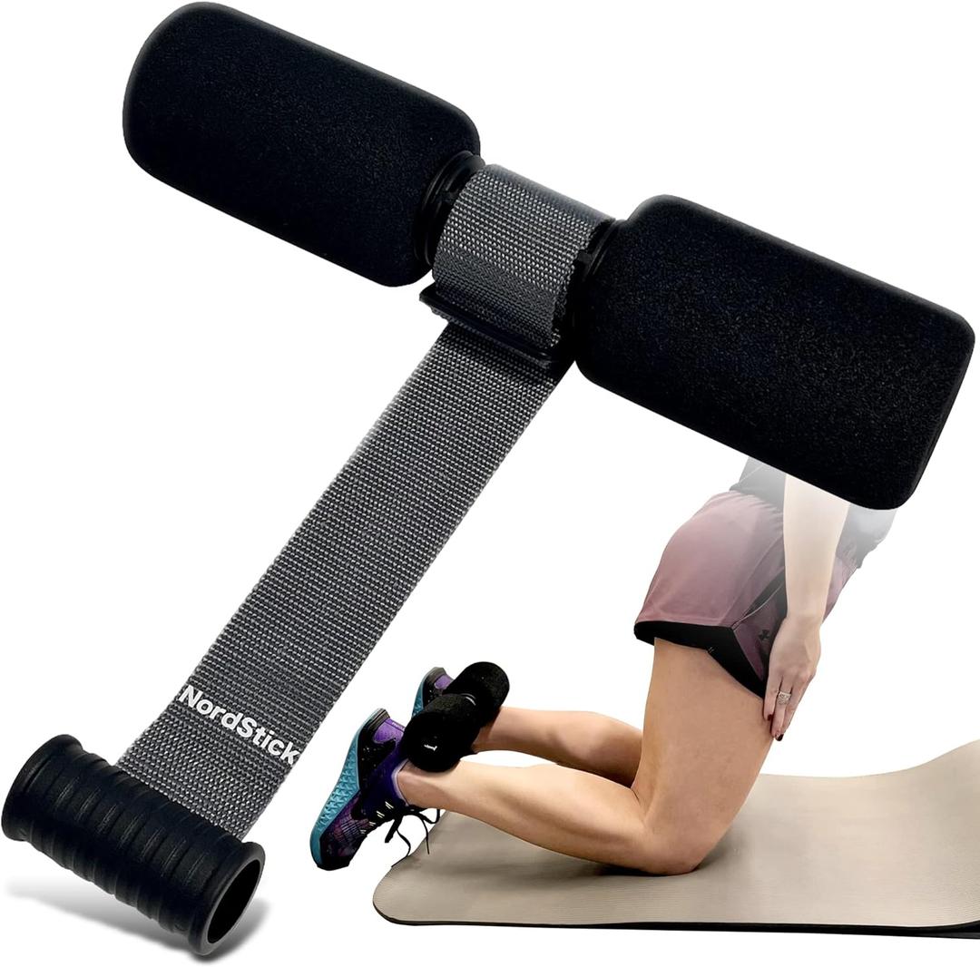 NordStick Nordic Hamstring Curl Strap The Original Hamstring Curl Exercise for Home and Travel - 5 Second Set Up for Nordic Curl, Sit Ups, Abs, Core Strength Training - 350 pounds - Black/ Grey