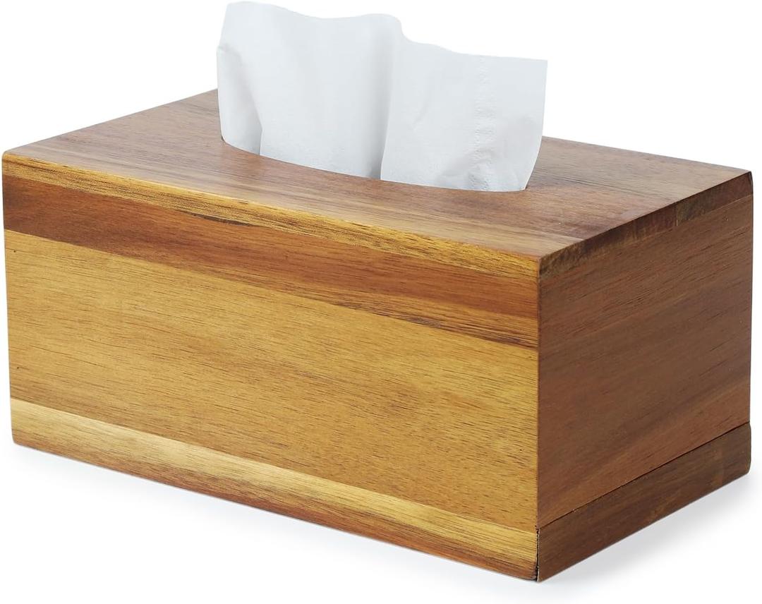 YANGQIHOME Rectangular Tissue Box Cover, Wood Rectangle Tissue Holder for Bathroom, Living Room, Dining Table, Decorative Facial Tissue Box Cover, 9.84" x 5.62" x 4.7"