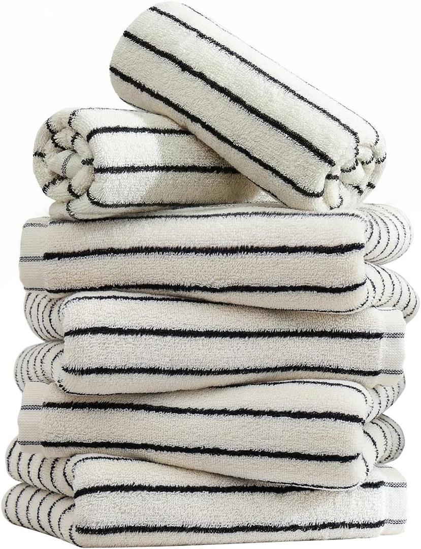 6 Piece Black and White Striped Hand Towels,100% Cotton Bathroom Towels Ultra Soft and Highly Absorbent Hand Towels for Bathroom Kitchen, Showering, Spa, Gym,Hotel (13 x 29)