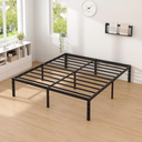 King Size Bed Frame 14 Inch Heavy Duty Metal Platform Bed Mattress Foundation Support No Box Spring Need, Black