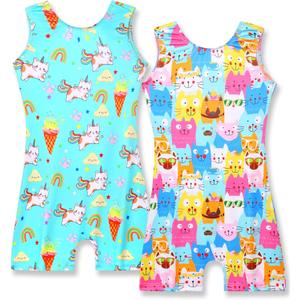 Nymphperi 2 Pack Gymnastics Leotards for Girls Cute Biketards with Shorts Kids Sleeveless Unitard Dance Sportswear