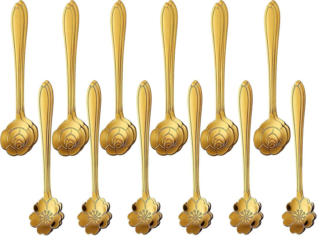 24PCS Gold Espresso Coffee Spoons, 5 Inch Stainless Steel Small Spoon for Dessert, Tea, Demitasse Stirring, Soup, Kitchen, Cafe or Bar