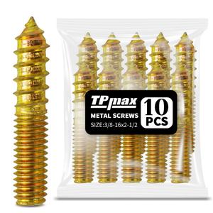 10 Pack 3/8-16 x 2-1/2 Inch Hanger Bolts Double Headed Bolts Self-Tapping Screw Hanger Bolts for Furniture (3/8-16" x 2-1/2")