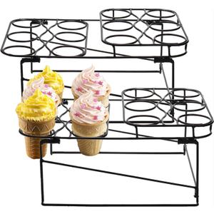 TOPZEA 2 Pack Ice Cream Cone Racks with 12 Holes, Metal Cupcake Waffle Cone Holder Rack Dessert Display Stands for Baking, Cooling, Serving, Birthday, Baby Shower, Wedding Party, Christmas Treat (Black)