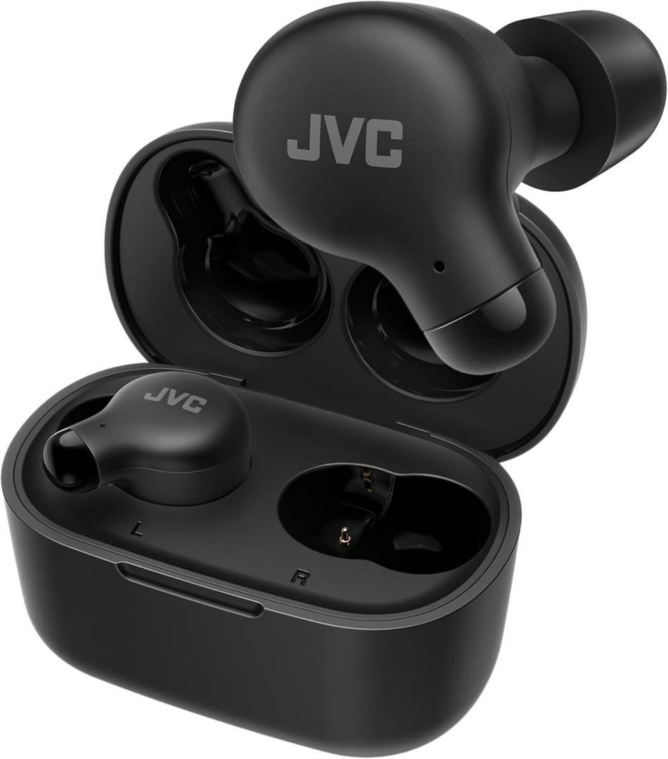 JVC Marshmallow True Wireless Bluetooth 5.3 Earbuds  28H Battery, Memory Foam Earpieces for All-Day Comfort, IPX4 Water Resistant, Mic, Compact Case, for iPhone & Android (Black)