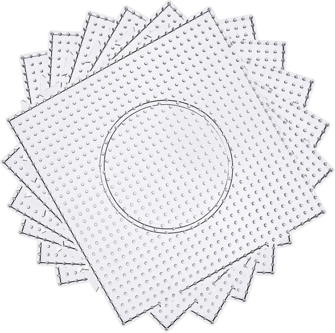 H&W 8PCS 5mm Fuse Beads Boards, Large Clear Pegboards Kits, with Gift 4 Lroning Paper (WA3-Z15)