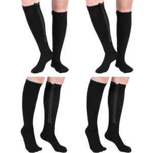 Tarpop 4 Pairs Inside Zipper Compression Socks 20-30 Mmhg Women Men Stockings with Zipper Closed Toe Zip up Compression Socks for Women Men (XX-Large, Black)