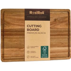 Acacia Wood Cutting Board for Kitchen - 1 inch Thick FSC Certified Wood Charcuterie Cheese Board with Side Handles and Juice Grooves, Wooden Chopping Block for Meat and Veggies, 17x12 inch Acacia Wood Cutting Board for Kitchen - 1 inch Thick FSC Certified Wood Charcuterie Cheese Board with Side Handles and Juice Grooves, Wooden Chopping Block for Meat and Veggies, 17x12 inch