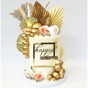 JeVenis Boho Champagne Rose Cake Decoration Balls Cake Decoration Gold Palm Leaves Cake Decoration Bohemian White Gold Ball Cake Decoration Boho Party Supplies