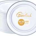 Goodluck 100PCS Silver Plastic Plates, 10.25 Inch Dinner Plate with Silver Rim, Heavy Duty Disposable Plastic Plates for Party, Wedding, Birthday & Daily Use