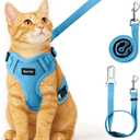 Cat Harness, Cat Harness and Leash for Walking, Escape Proof Soft Adjustable Vest Harnesses for Cats, Easy Control Breathable Reflective Strips Harness, Kitten Harness and Leash Set, Blue, S