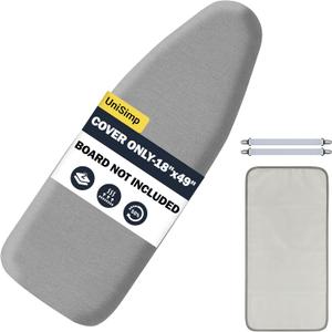 Ironing Board Cover and Pad 18"x49" Extra Thick Natural Cotton, Scorch and Stain Resistant Iron Board Cover, Wide Ironing Board Cover with Fasteners Heavy Duty Heatproof Elastic Edge Gray