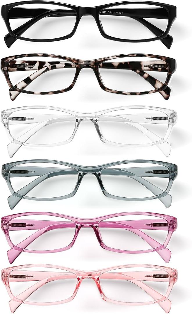 Gaoye Reading Glasses for Women, 6 pack Fashion Readers for Women Men Spring Hinge Eye Glasses, Blue Light Reading Glasses +2.5