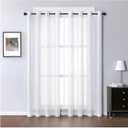 Sheer Curtain Girls Bedroom, Linen Solid Color White Sheer Curtains Long 2 Panels Grommet Bathroom Curtains Window Small  2 Panels, 59 x 84 Inch