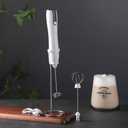 Ruciko Rechargeable 3-Speed Electric Milk Frother,Stainless Steel,Mini Handheld.Quick Type-C Charging for Lattes,Coffee,Egg Whipping & Hot Choc.With Double-Layer Frothing Head & Stand.(white)