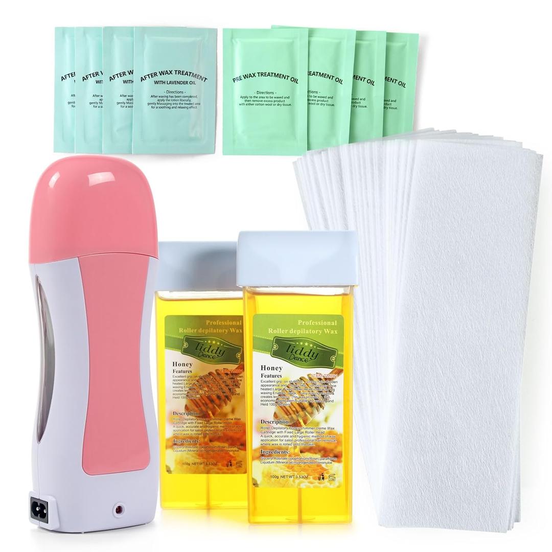 Roller Waxing Kit Roll on Wax Kit Wax Heater Depilatory Wax Roller Kit for Hair Removal for Women Men Sensitive Skin At Home Wax Machine (3.53 Ounce (Pack of 2))