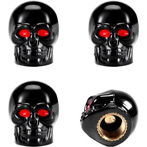 Yourkar 4 PCS Skull Style Valve Caps, Copper Red-Eyed Skull Tire Valve Protection Cover with Rubber Ring, Decorative Wheel Valve Cover for Car Motorcycle Bicycle, Car Accessories (Black)