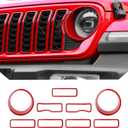 JeCar Grill Inserts for Jeep Wrangler JL JLU 2024 2025+ Grill Covers & Headlight Covers Trim Kit Accessories (Red)