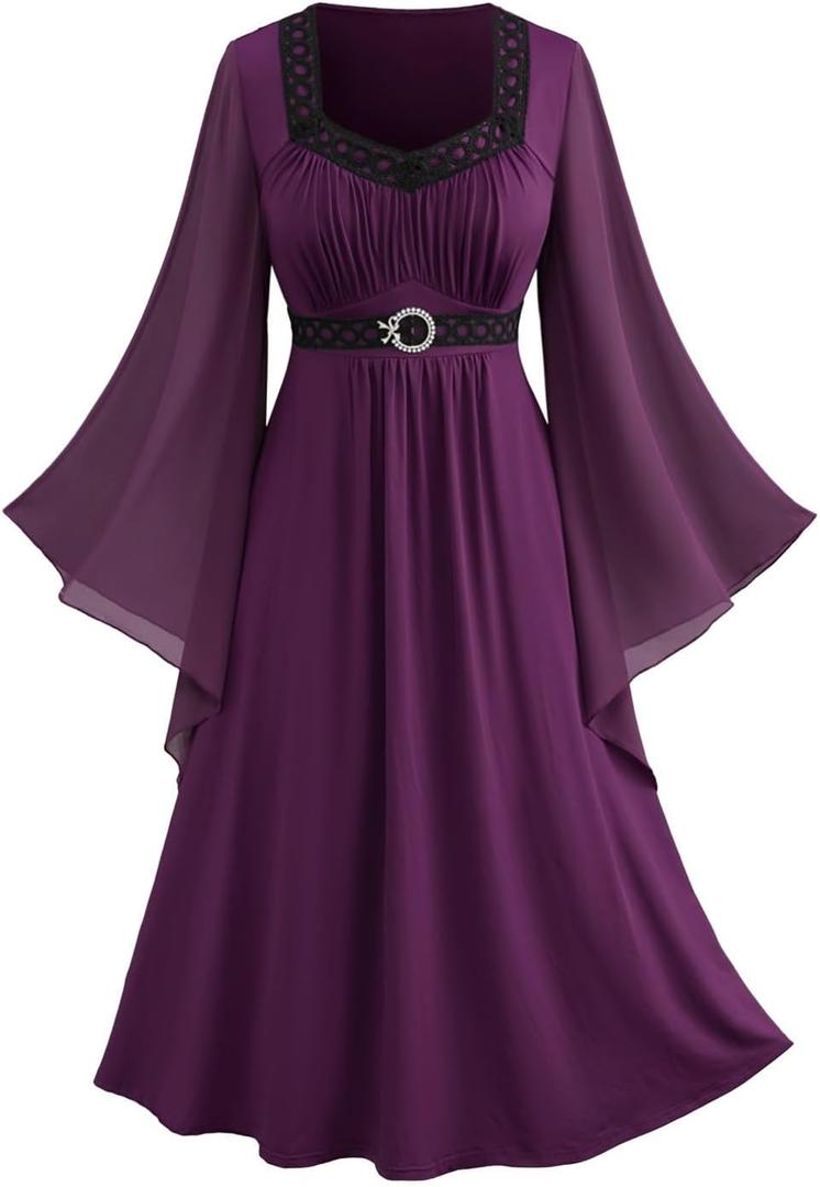 ROSE GAL Rosegal Plus Size Renaissance Costumes Dress for Women Medieval Fairy Halloween Dress (Purple, XXXL)