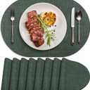 Placemats Set of 8 - Washable Heat Resistant Table Placemats - Wipeable Faux Leather Oval Place Mats, Waterproof Table Mats for Dining Table, Green