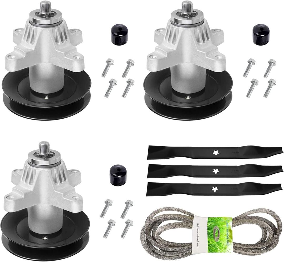 Lawn Mower Spindle Blade Rebuild Kit for Cub Cadet 54" Deck SLT 1554 SLTX 1054, Replaces Spindles 618-04126 918-04125, Blade 742-0677, 5/8 X 138 Belt 954-0642