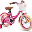 HILAND Girls Bike for Toddlers and Kids Ages 2-7 Years Old, 12 Inch Kids Bike for Boy and Girl with Training Wheels Basket Bell Rear Rack (12 inch, pink)