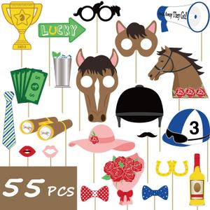 55PCS Kentucky Party Derby Day Photo Booth Props Supplies Horse Racing Decorations