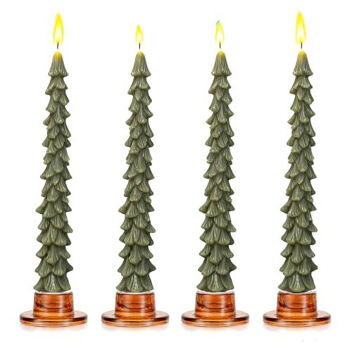 Glasseam Glass Tapered Candlestick Holders: 4Pcs Amber Small Candle Sticks Holder Decor Short Taper Candle Holders for Table Centerpiece Vintage Thanksgiving Christmas Farmhouse Decoration