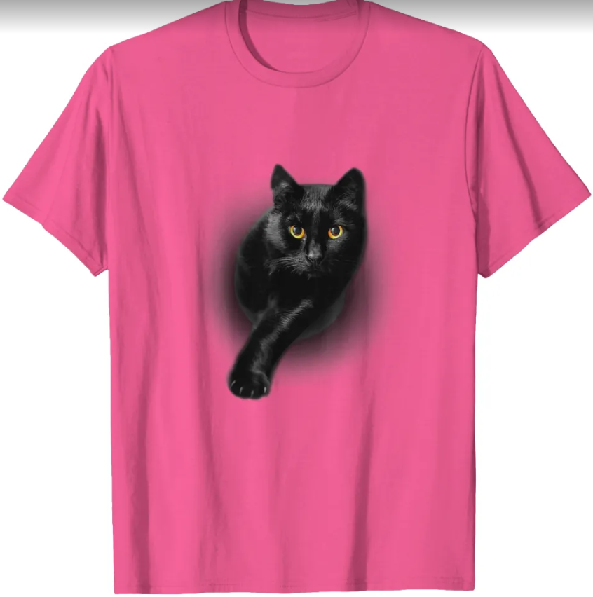 Black Cat Yellow Eyes T-Shirt Cats Tee Shirt Gifts T-Shirt (Pink, L)