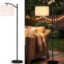 VISFLAIR Solar Outdoor Floor Lamp, Waterproof Arc Standing Light with Heavy Metal Base for Patio, Modern Exterior Tall Light with Shade & Vintage Edison Bulb for Deck, Porch, Garden, Balcony Decor