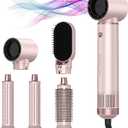 5 in 1 Hot Air Brush - Blow Dryer Brush & Air Curling Wrap Styler with Negative Ion Technology, Hair Dryer Brush for Drying, Curling, Straightening & Styling, Professional Hair Styling Tools (Pink)