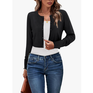 Newshows Cropped Cardigan Sweaters for Women 2025 Crew Neck Button Down Open Front Knit Bolero Shrugs S