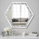 Vercraft 24 Inch Crystal Crush Diamond Sparkly Hexagon Silver Mirror for Wall Decoration Wall Hang Frameless Bling Stylish Gorgeous Glam Decorative Mirror for Bathroom, Entryway, Home Decor