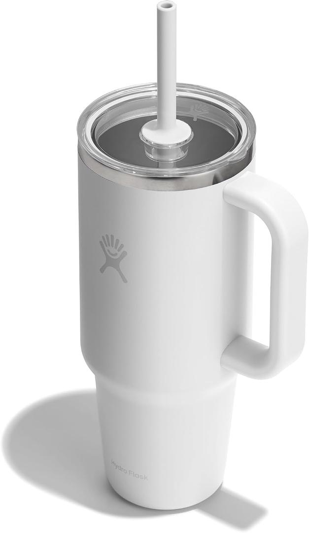 Hydro Flask Travel Tumbler with Handle, Clear Lid and Straw - Insulated Stainless Steel, 40 Ounces