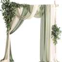 Ling's moment Wedding Arch Flowers with Sheer Drapes Kit - Artificial Green Floral Arrangements for Ceremony Backdrop, Spring Greenery Arbor Decor, 5-Piece Set (2 Flower Stems + 3 Hanging Drapes)