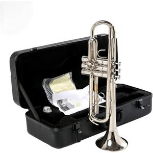 Beginner trumpet Brass Instrument Trumpet Lacquer Gold Trumpet B-flat Key Beginner Adult Musical Instrument(Silver)