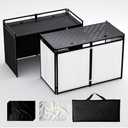 RDCMKL Portable DJ Booth Table Stand with 2-Height Adjustable Top Board, All-Iron Heavy Duty DJ Facade for Events, Includes 8 Scrims, Travel Bag, and 4 Leveling Legs, 54x27x45 Inches, Black