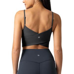 Colorfulkoala Women's Dreamlux Crop Tank Tops with Built in Bra Adjustable Spaghetti Strap Workout Yoga Camisole (Dark Carobon) Small