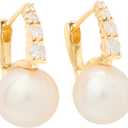 Kate Spade New York Fine Jewelry Meant to Be Pearl and Diamond Huggies, Gold/Pearl, One Size