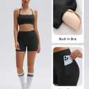 SUUKSESS Women 2 Piece Workout Sets Padded Halter Sports Bras High Waisted Biker Shorts with Pockets (Black, S)