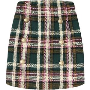 Women's Plaid Mini Skirt Pencil Above Knee Length High Elastic Waist Bodycon Zipper Vintage Short Skirts for Women (XX-Large)