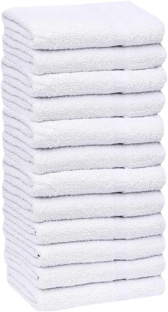 GOLD TEXTILES 12 Pack White Economy Cotton Blend 15x25 Inches Basic Hand Towels- Gym Towels (1 Dozen)