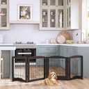 PAWLAND Freestanding Dog gate with Walk Through Door, Dog Gates for Doorways, The House, Stairs, 80" Wide Pet Puppy Safety Fence with Support Feet, 4 Panels, Espresso