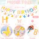 Felt Happy Birthday Banner, Butterfly Birthday Banners, Felt Party Banners, with Handmade Butterfly Garland, Pre-Strung Birthday Decorations for Girls Women Flower Spring Garden Party