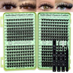 Lash Clusters Kit Wispy Eyelash DIY Lash Extension Kit 384pcs Cluster Eyelash Extensions Kit with Lash Bond and Seal,Lash Tweezers(W02+W04+W05+W06,10-16mm Lash Kit)