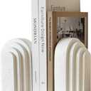 Decorative Bookends for Shelves, Set of 2 Book Ends for Heavy Books, Layered Arch Design White Bookend