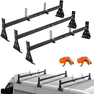 CIRONBOW Universal Roof Ladder Rack for Van, Roof Rack for Minivan/ Panel Van, Adjustable Length 57''-65'', 3 Bars-Fit Chevy Express Vans1996-Up, 800LB Load-Capacity, Gutter Clamp Type, Matte Coating Black
